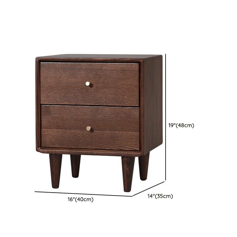 Storage Narrow Nightstand Flat Top Solid Wood Kids Bedside Table in Brown