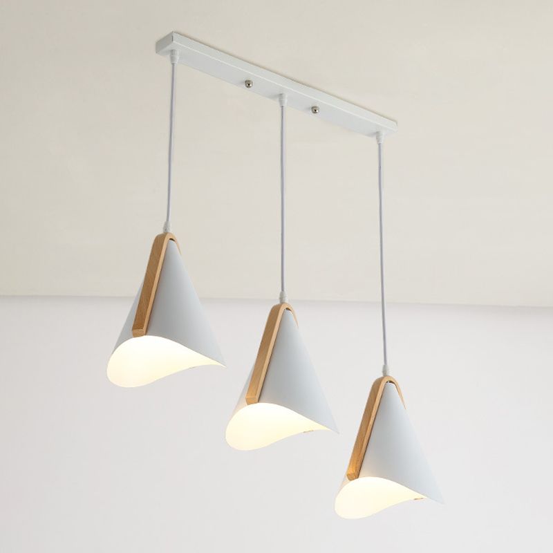 Cone Shade 3-Lights Modern Simple LED Style Hanging Ceiling Lights in White