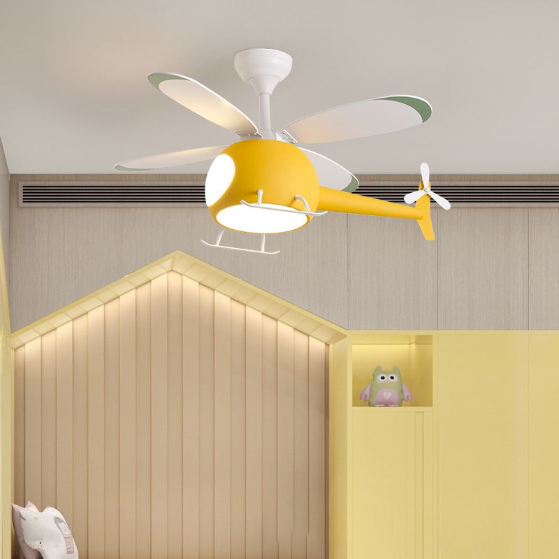 Nordic Style Ceiling Fan Lamp Helicopter Shape LED Ceiling Fan Light for Children's Room