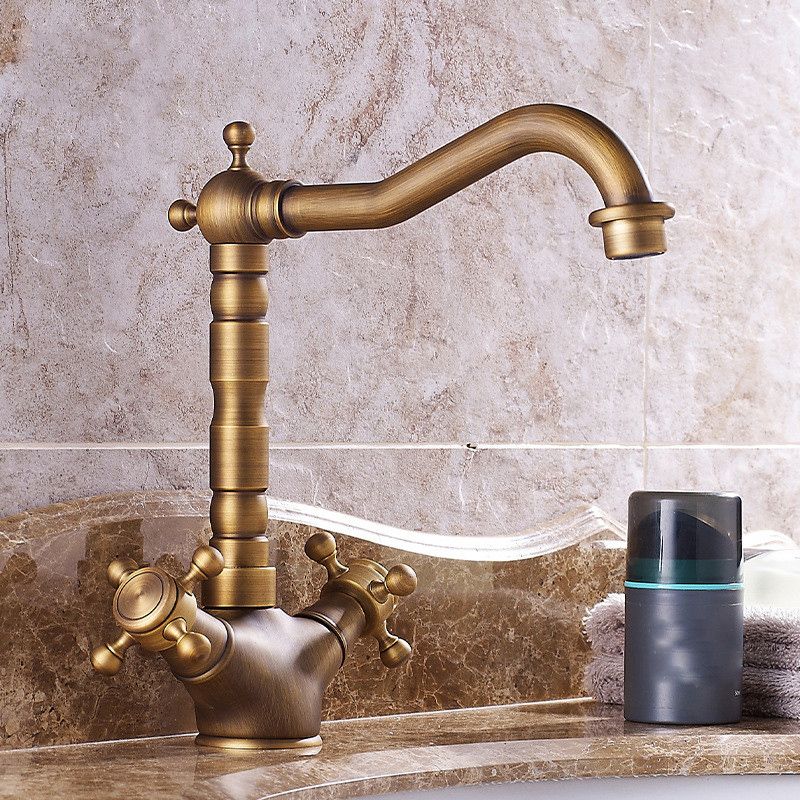 Industrial Wide Spread Bathroom Faucet Cross Handles Lavatory Faucet