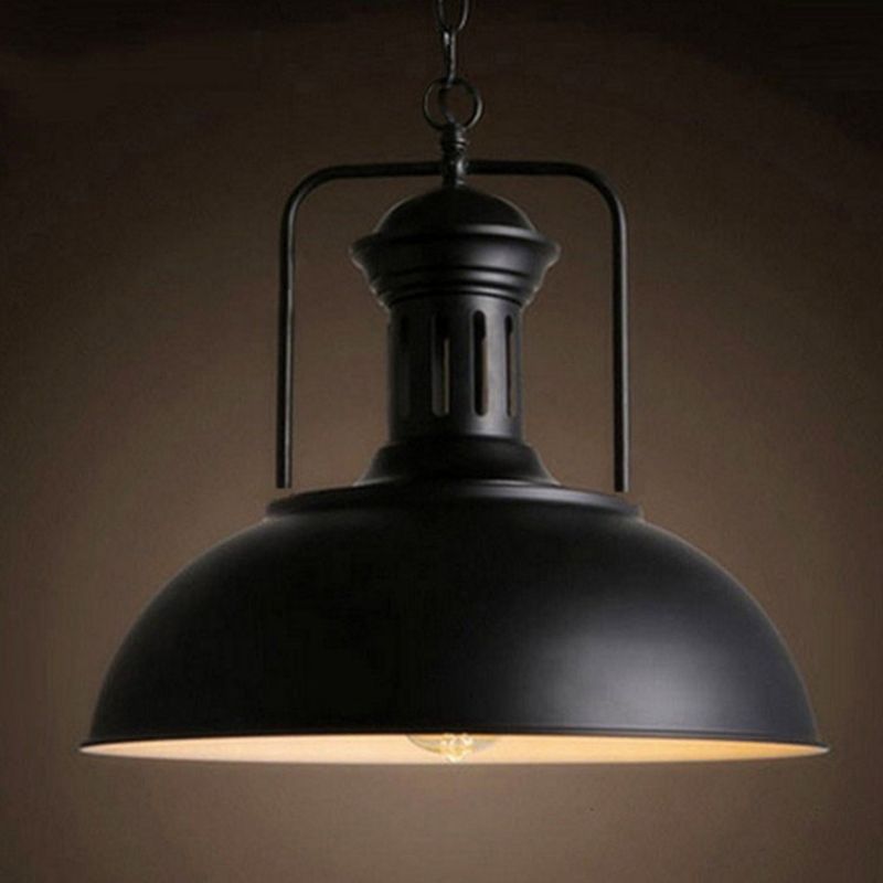 1 Light Dome Pendant Industrial Metal Ceiling Pendant with Hanging Chain for Bar