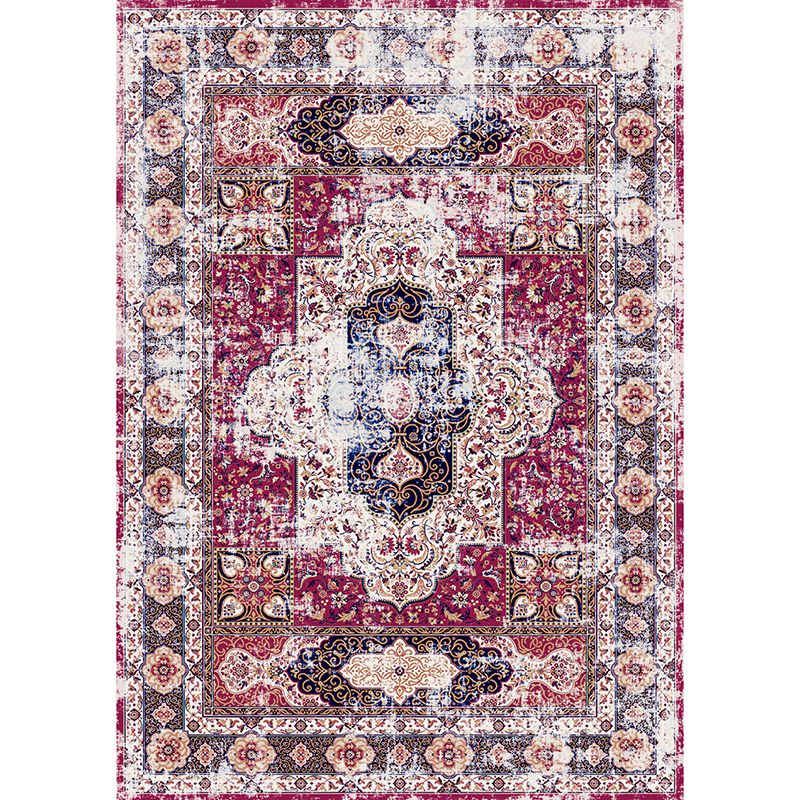 Nostalgia Floral Print Carpet White Tone Polyester Rug Anti-Slip Backing Carpet for Home Decoration