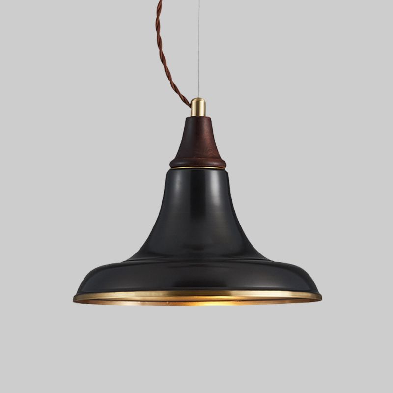 1 Kopf Metallic Suspension Light Farmhouse Black Finish Flare Restaurant Anhängerlampe