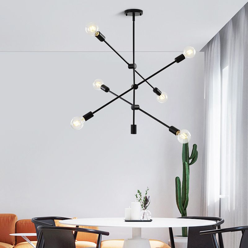 Black Nordic Style Minimalism Chandelier Arm Adjustable 6-lights Molecular Shaped Metal Hanging Light