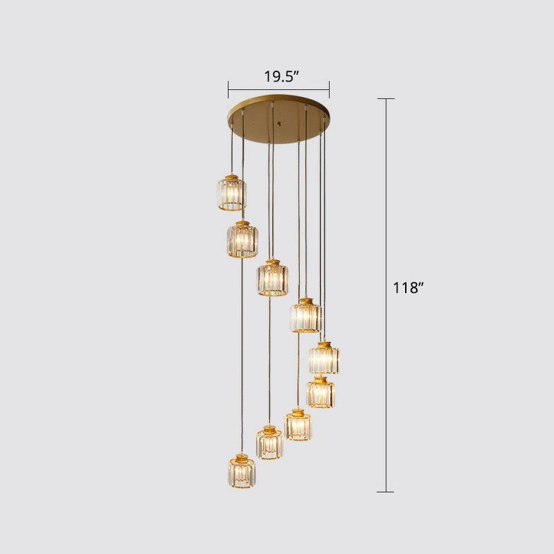 Prendant Cylindrique Postmoderne Prismatique Escalier en cristal Multi Light Chandelier