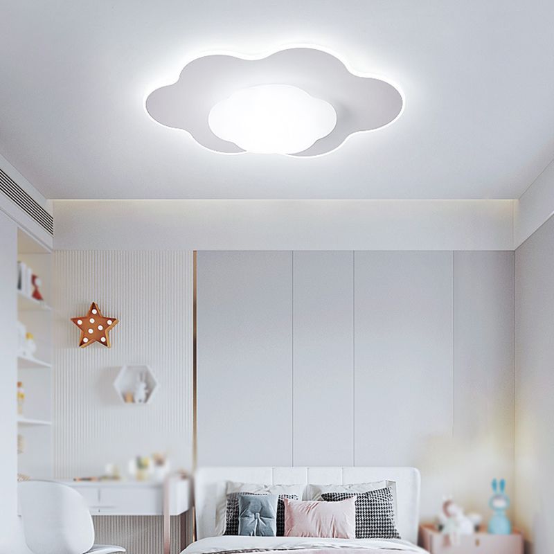 Cloud Shape LED Ceiling Flush Kids Style Metal & Acrylic Flush Mount in White