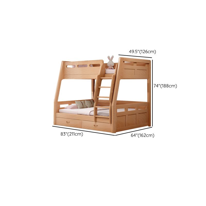 Natural Solid Wood Kids Bed Natural Bunk Bed with Guardrail and Mattress