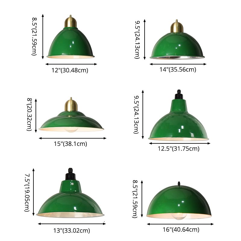 Industriële retro ronde hanglamp 1-hoofd metalen ophanging licht in zwartachtig groen