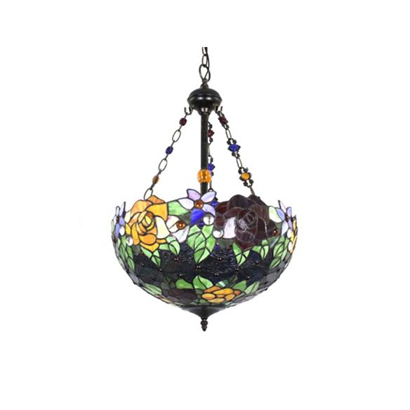 Pendentif multicolore avec une fleur / motif rose Tiffany Style Rustic Glass Plafond Pendant pour salle à manger