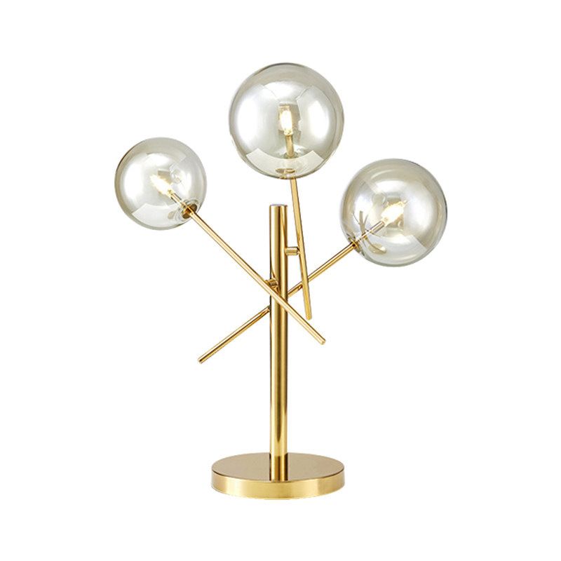 Sphere Silver Glass Night Lighting Modern 3 Heads Gold Rotatable Nightstand Lamp for Bedroom