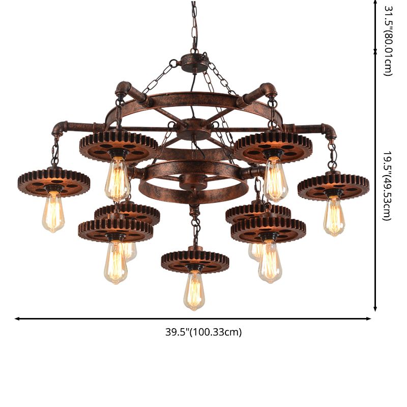 Wheel Chandelier Light Fixture Industrial Metal Pendant Lighting for Restaurant