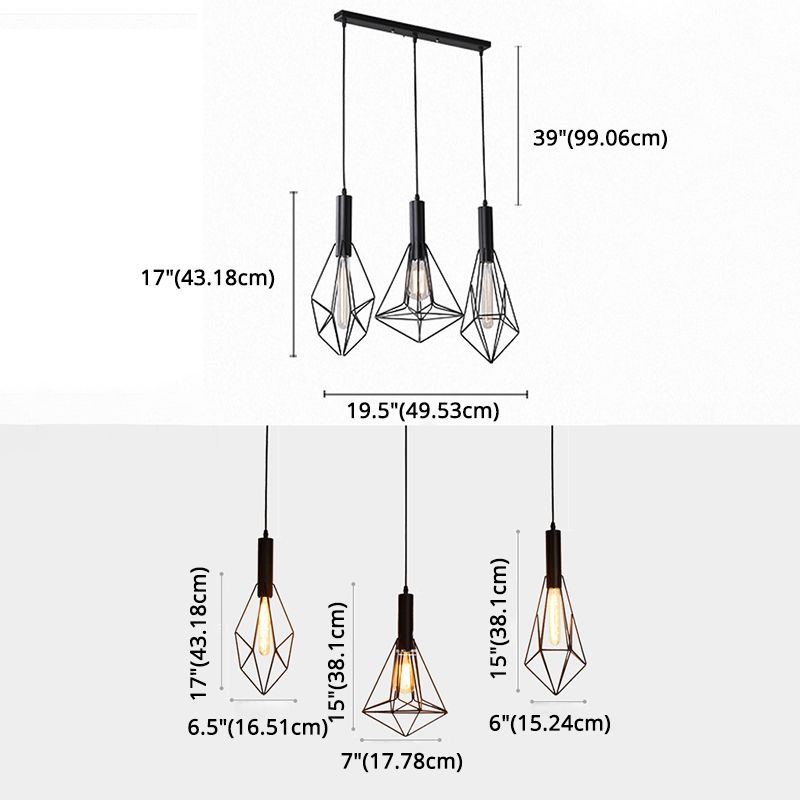 Industrial Style Geometric Hanging Light Kit Metal Hanging Pendant Light in Black