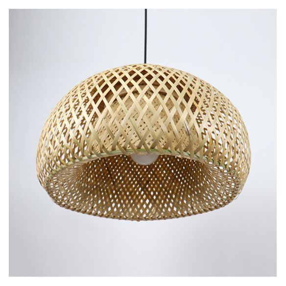 Hand Woven Hanging Light Countryside Rattan 7"/7.5" W 1 Bulb Beige Pendant Lamp with Dome Shade for Dining Room