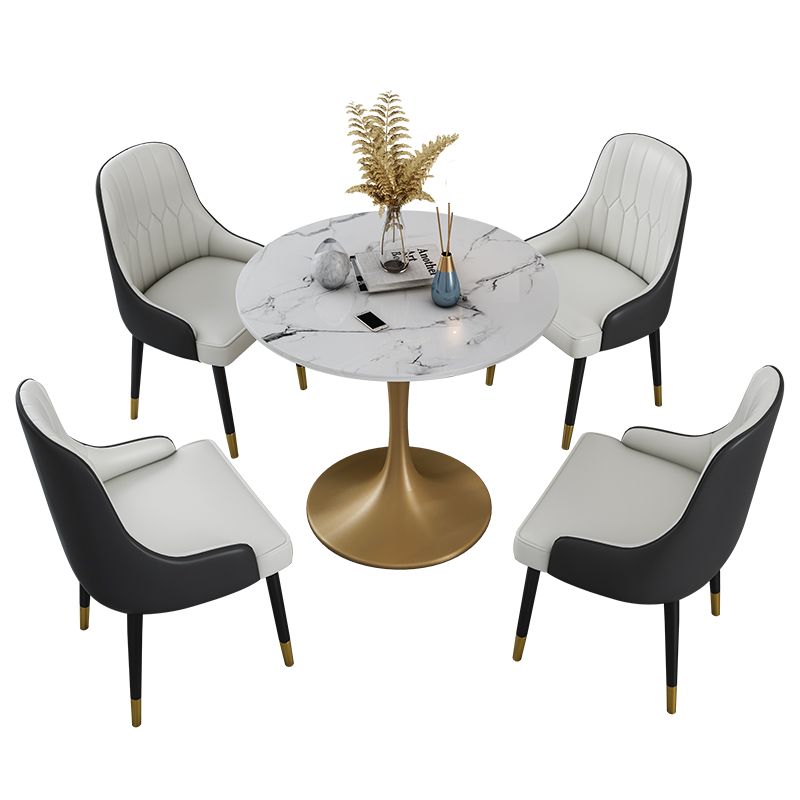 Glam 1/2/4/5 Pieces Iron Dinette Set with Sintered Stone Top Round Dining Table Set