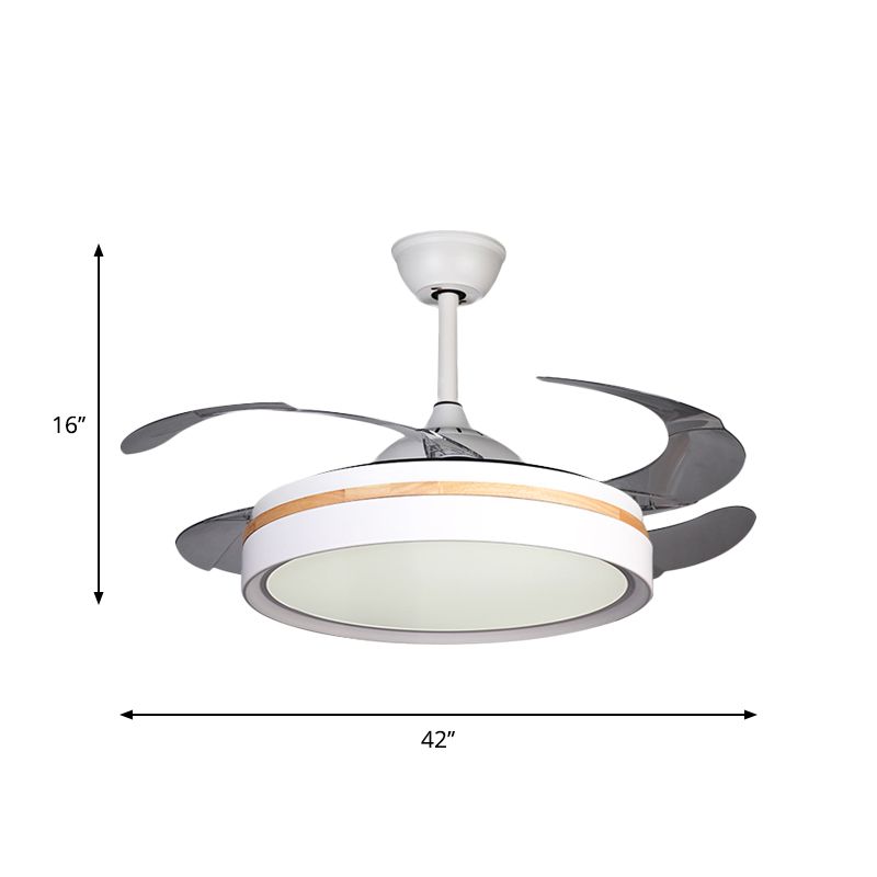 42 "W Iron Round Semi Flush Contemporary Led White Pendant ventilatorverlichting met 4 heldere messen