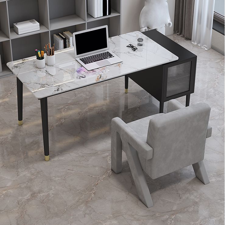 Glam Stone Office Desk Cabinet Included Writing Desk for Office