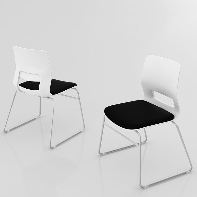 White Frame Conference Chair Contemporary Armless Chair with Upholstered