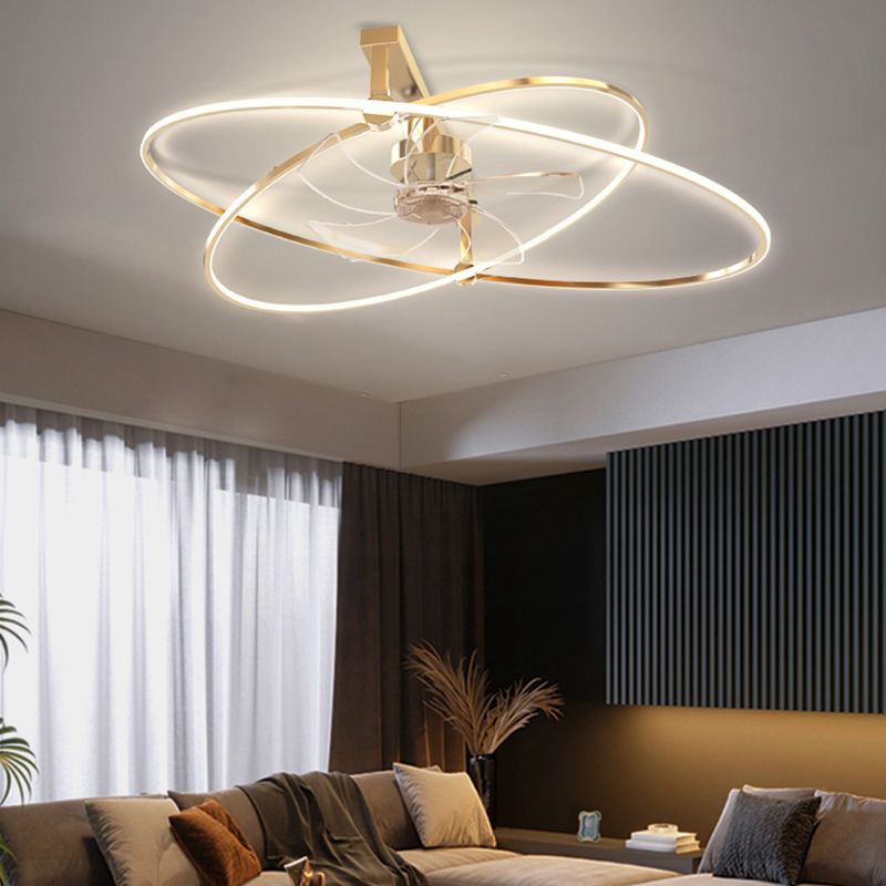 Cross Ellipse Ceiling Fan Metal Contemporary Fan Lighting for Living Room