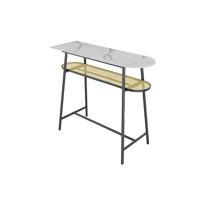 Modern Style Bar Table in Faux Marble and Metal Milk Tea Shop Bar Table in White