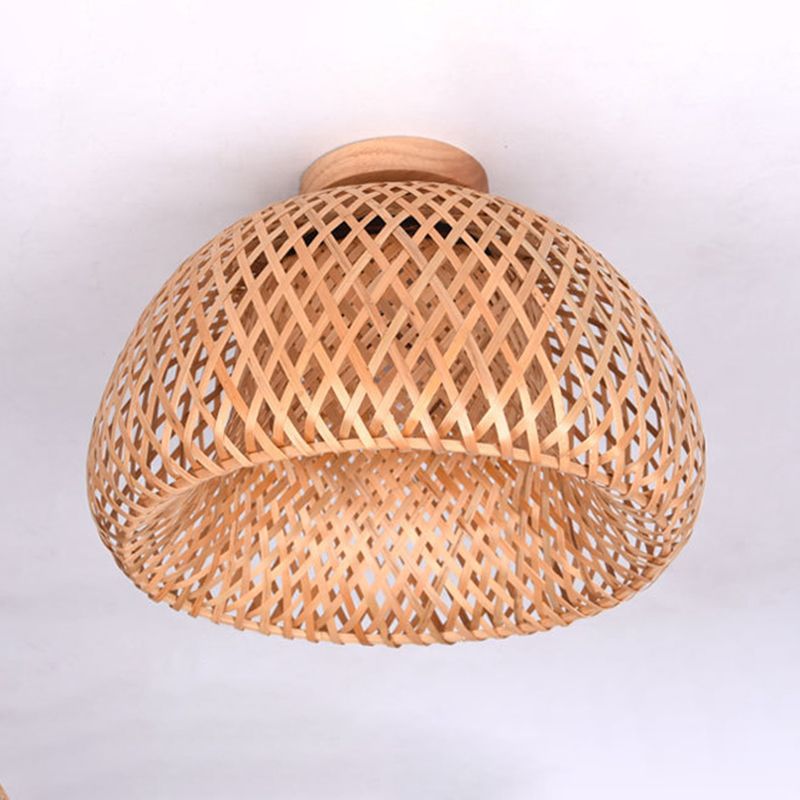 Contemporary Dome Shape Ceiling Light with Bamboo Shade for Living Room