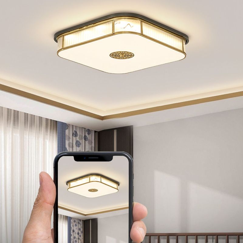 LED Modern Metal Flush Mount Geometric Shape Ceiling Lamp with Glass Shade for Living Room