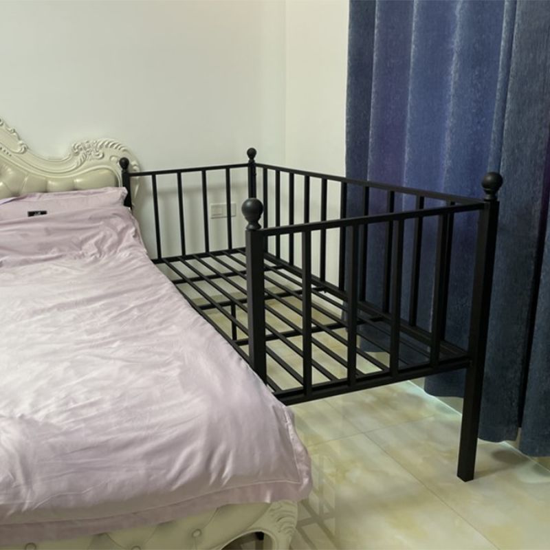 Modern Style Metal Slat Kids Bed Frame with Guardrail in Black and White