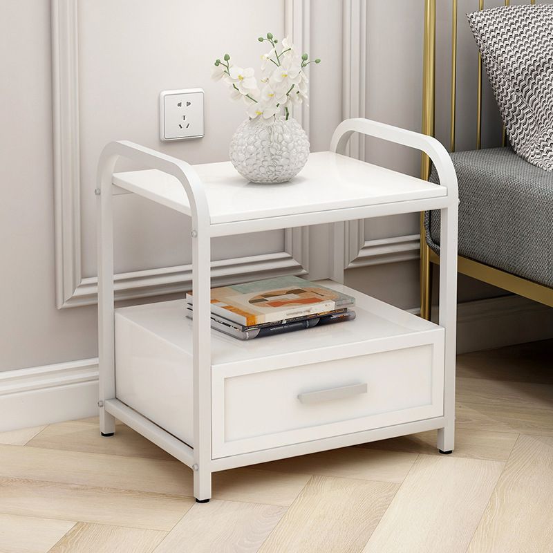 Wooden and Metal Bedside Cabinet Modern Minimalist Open Bedside Table with Legs