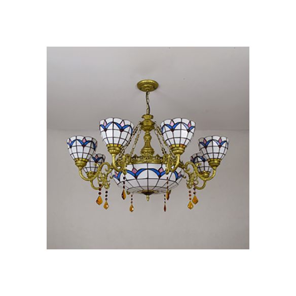 9 lumières Lumières Suspension Lumière Rustique Vétonnage Rustique Lumière de lustre en tulipe avec cristal en blanc pour chambre à coucher