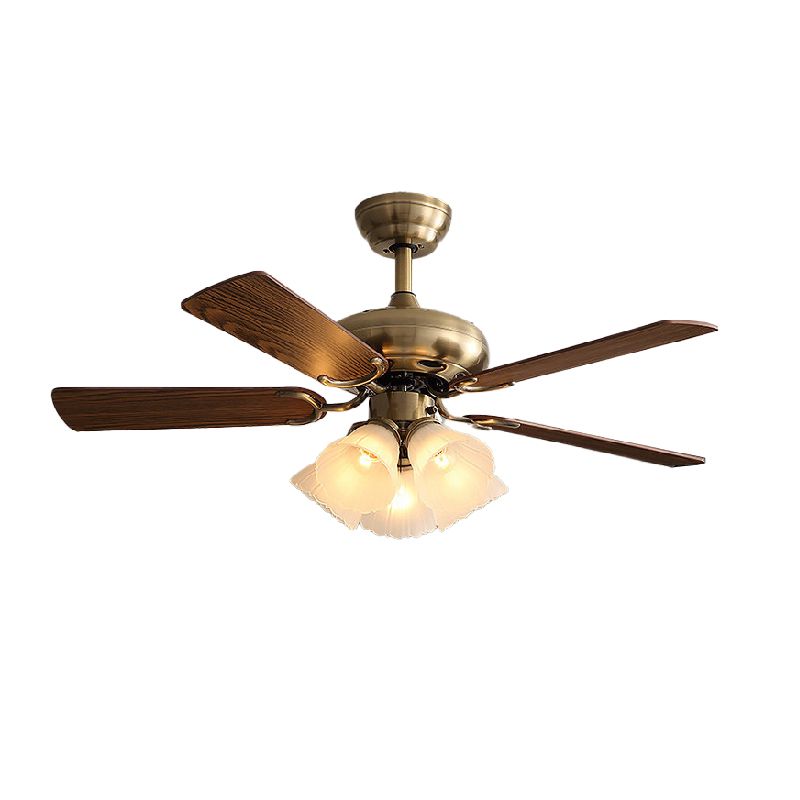 Nordic Style Ceiling Fan Lamp Brown Ceiling Fan Light with Glass Shade for Bedroom