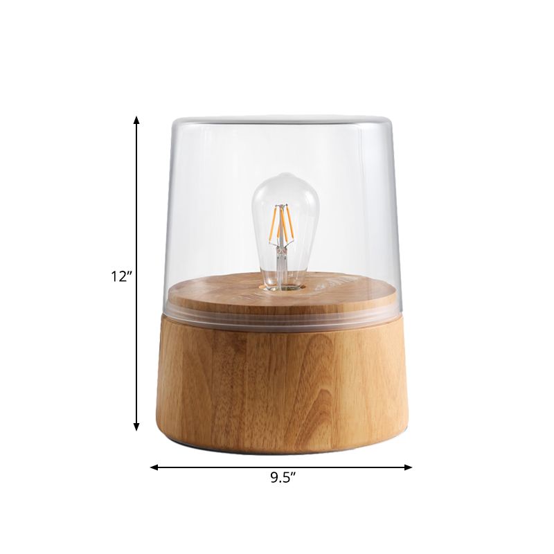 Translucent Glass Jar Table Lighting Nordic 1 Light Nightstand Lamp with Wood Round Pedestal