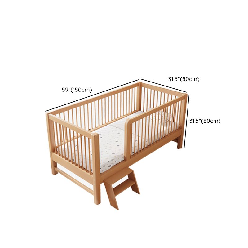 Scandinavian Nursery Crib in Natural Solid Wood with 15.7" H Guardrail