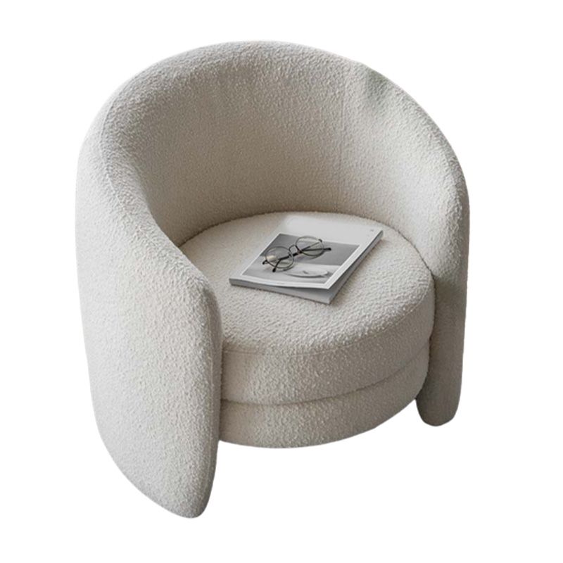 White Fixed Back Lounge Chair Arms Included Barrel Chair for Living Room