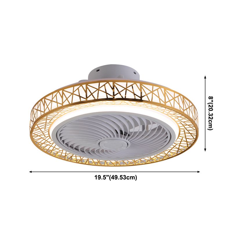 Round Nest Fan Lamp Modern Style Metal Bedroom LED Semi Flush Ceiling Light