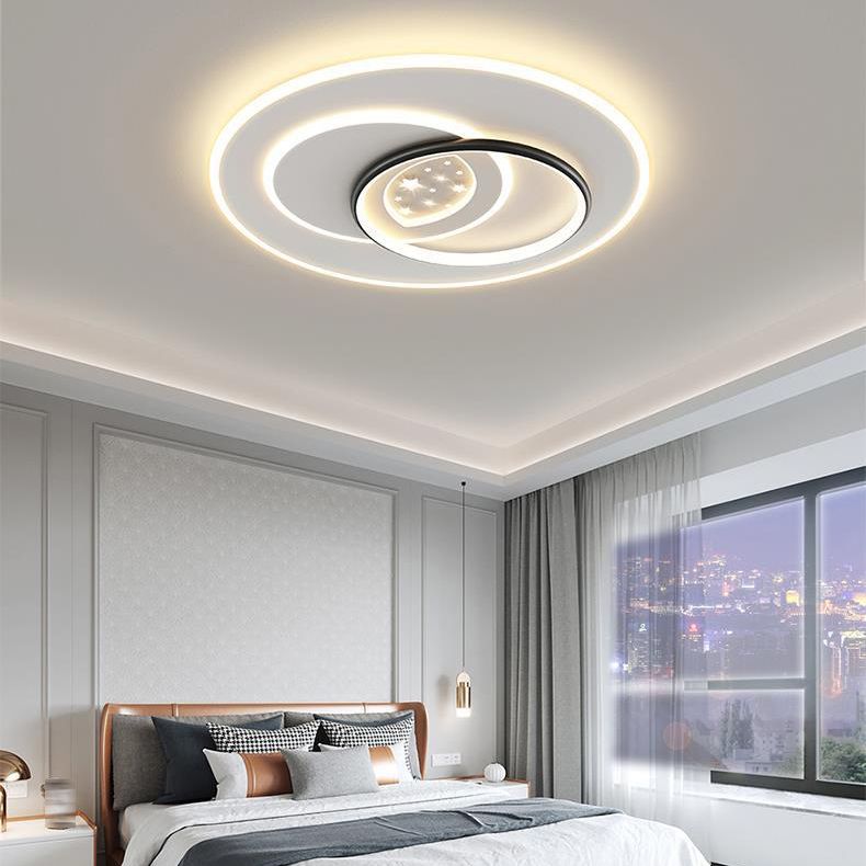 Contemporary Ceiling Lighting Metal Flush Mount Fixture in Black and White for Bedroom