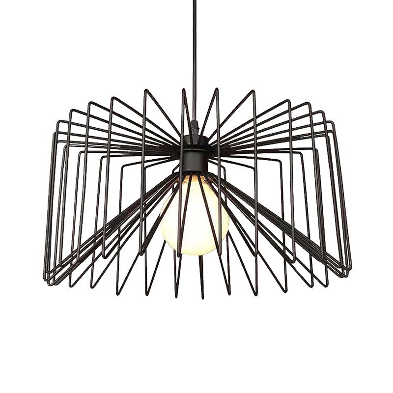 1 Bulb Hanging Lamp with Metal Cage Shade Retro Industrial Living Room Pendant Ceiling Light in Black