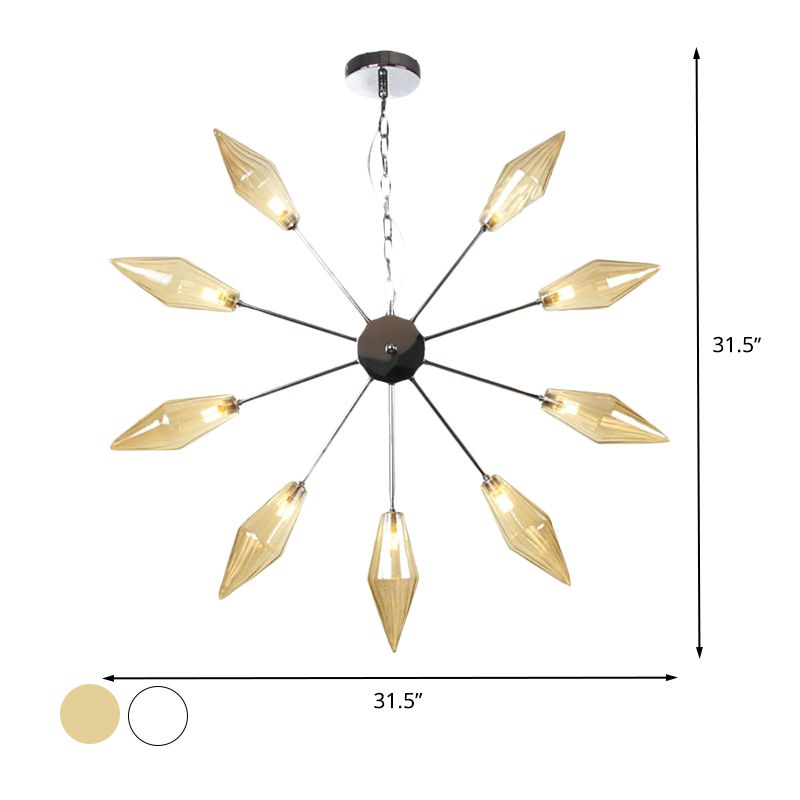 6/9/12 Lights Chandelier Lamp Industrial Sputnik Amber/Clear Glass Ceiling Light Fixture in Black/Copper/Chrome