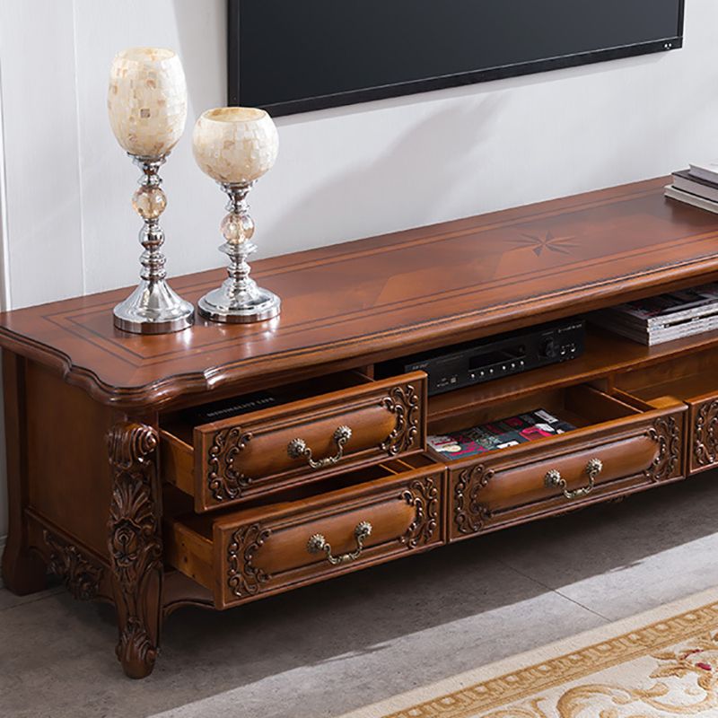 Traditional Rubber Wood TV Console Open Storage TV Media Stand for Living Room