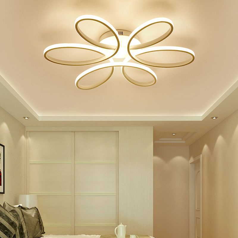 Petal Shape Minimalist LED Line Light Aluminum Contemporary Style Dining Room Semi Flush Mount Lighting Fixture