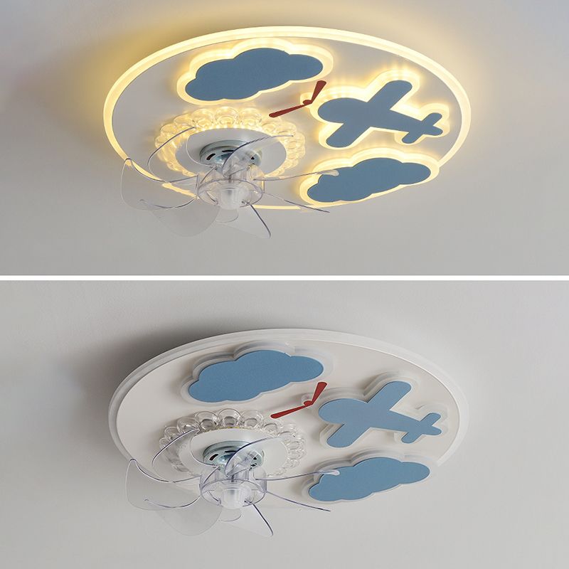 Carton nuage ventilateur de plafond lumière plafond acrylic kid room LED semi flush Mount Light