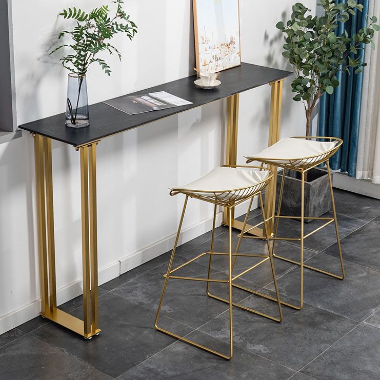 Indoor Rectangle Sled Event and Cocktail Table Glam Stone and Metal Counter Table