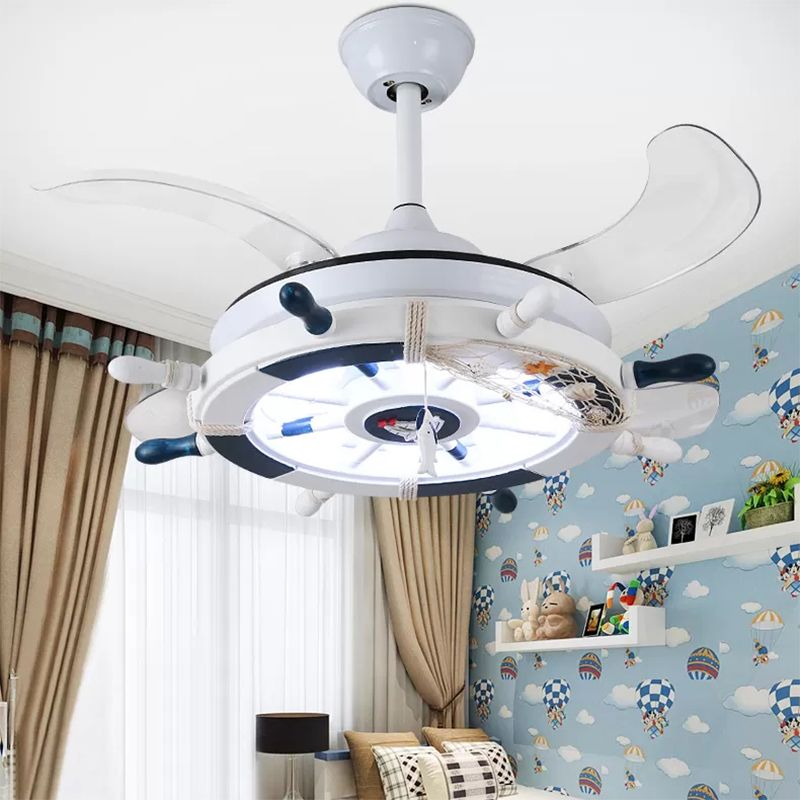 Metal Rudder Shaped Fan Light Nautical Style LED Semi Flush Mount Light in White for Boys Bedroom