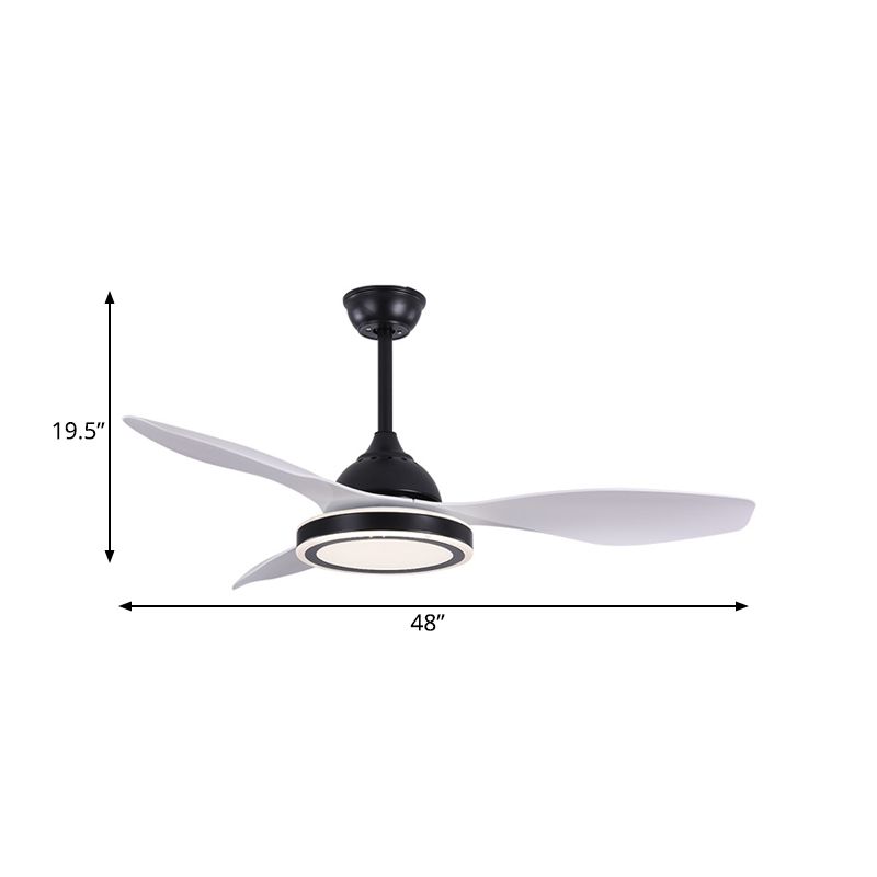 48" Wide LED Circular Ceiling Fan Light Modern Black Acrylic Semi Flush Mount Lighting for Living Room, 3 Blades