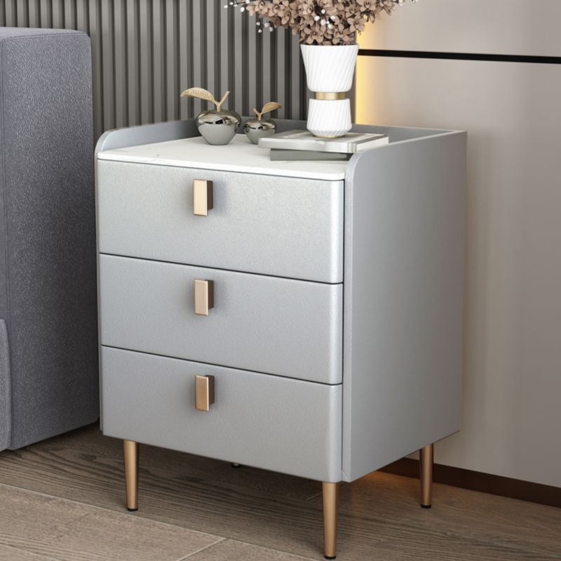 Contemporary Bed Nightstand Stone Bedside Cabinet with 3 Drawers