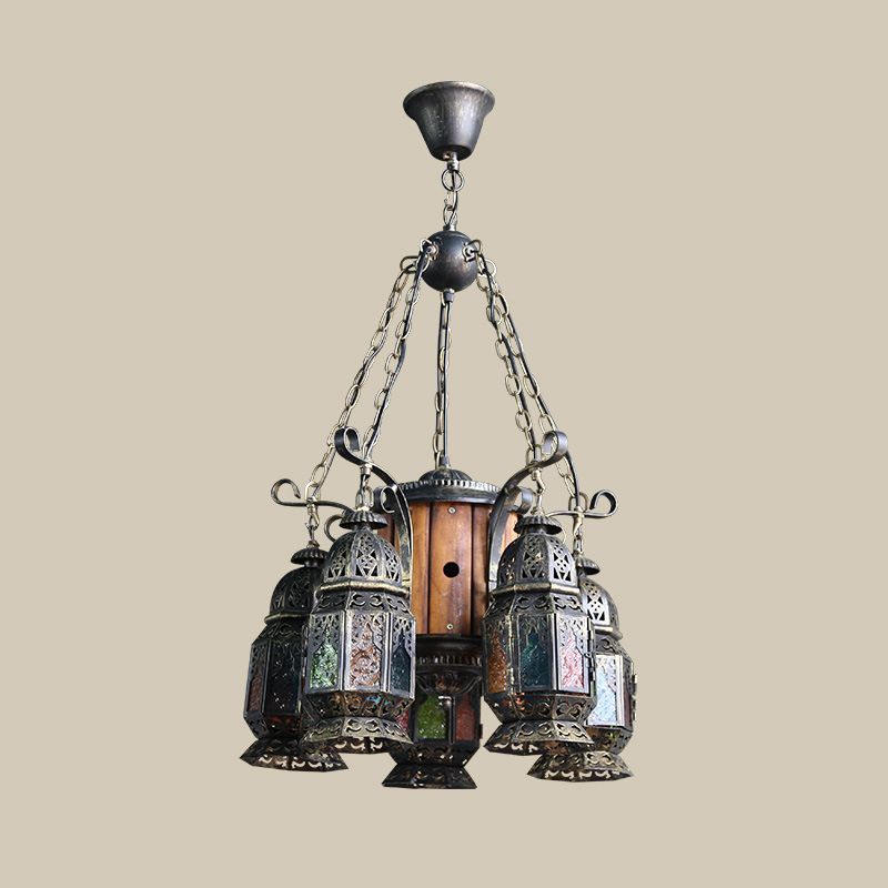 6 hoofden metaal hangende verlichting Arabische stijl bronzen lantaarn restaurant plafond kroonluchter