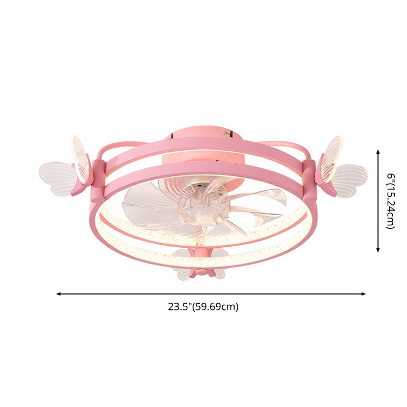 Macaron Circular Ceiling Fan Light Fixture Metal Childrens Bedroom LED Semi Flush Mount