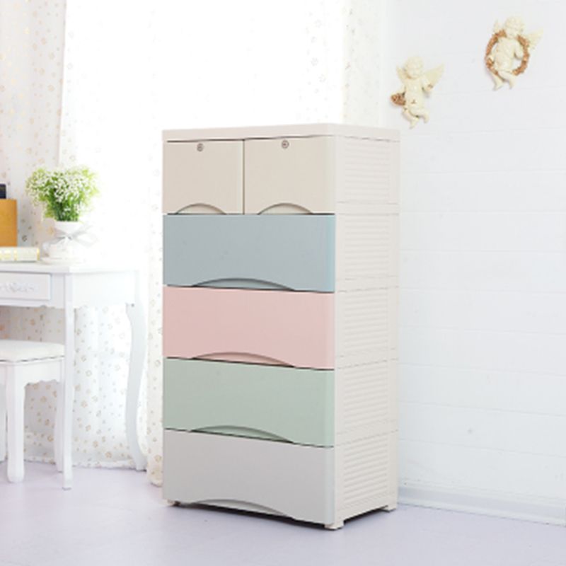 Vertical Kids Nightstand Scandinavian 5/6 Drawers Plastic Nursery Dresser for Home