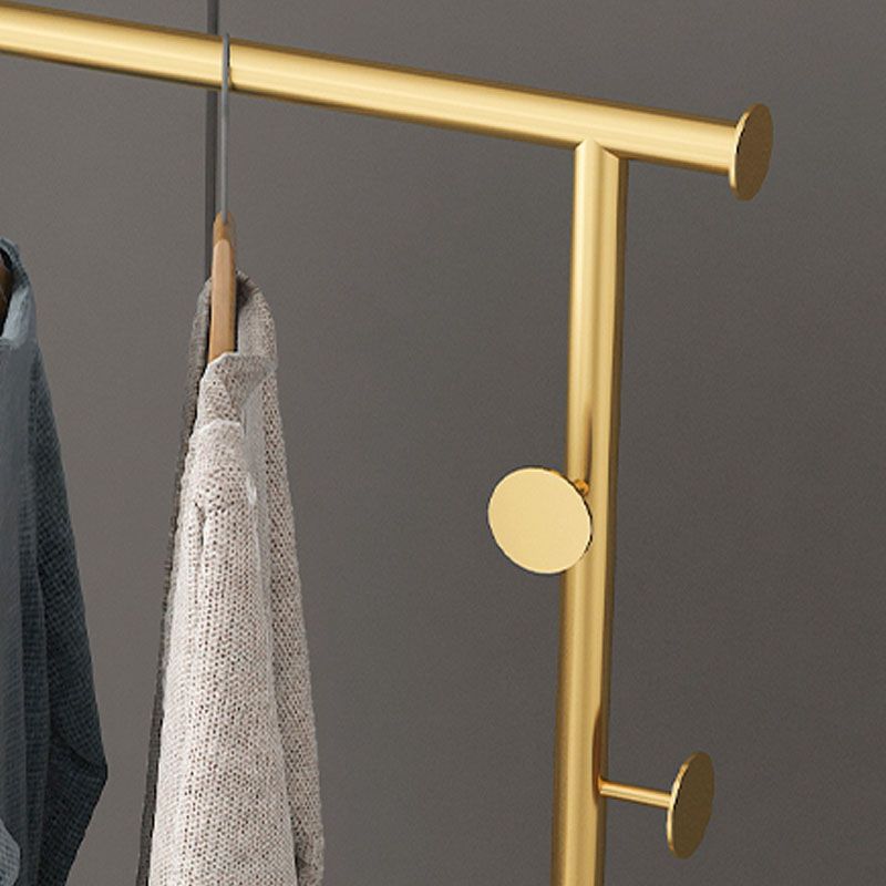 Luxurious Metallic Coat Hanger Free Standing Hooks Design Coat Rack with Universal Wheel