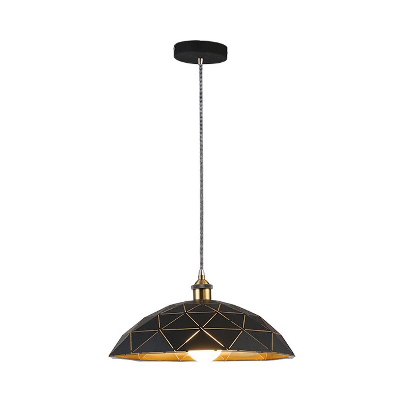 1 Lichte Dome Suspension Lamp Industrial Black/White Metal Pendant Light voor woonkamer, 13 "/16" /19.5 "breed