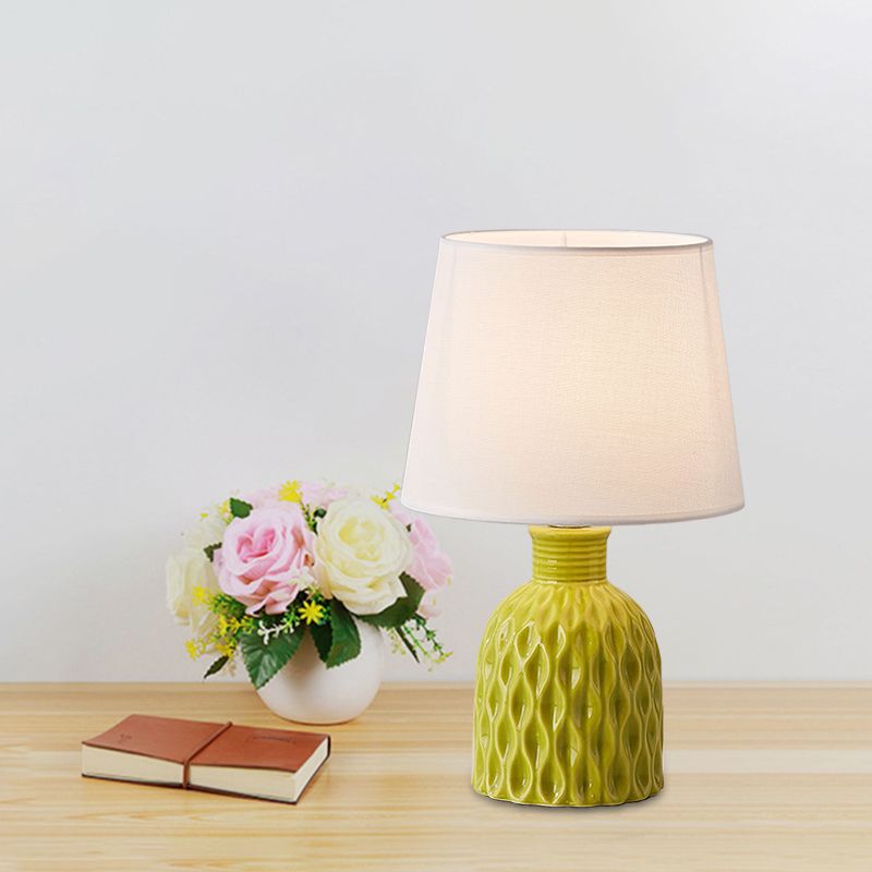 Cone Table Lamp Contemporary Fabric 1 Bulb Pink/Lemon Green/Royal Blue Reading Light with Ceramic Base