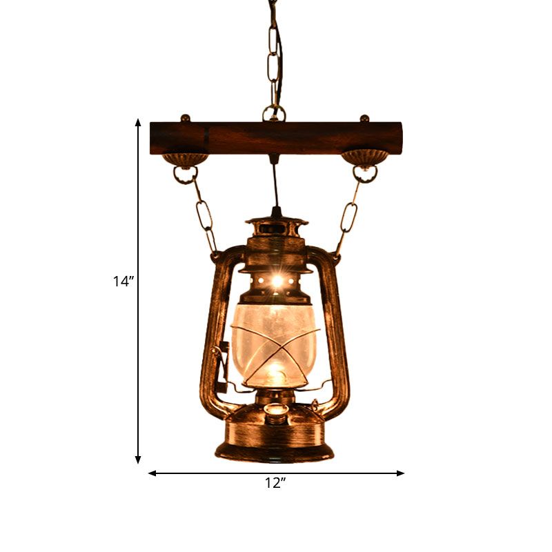 1 lichte kerosine hanglampverlichting antiek bronzen helder glas hangende verlichtingsarmatuur voor slaapkamer